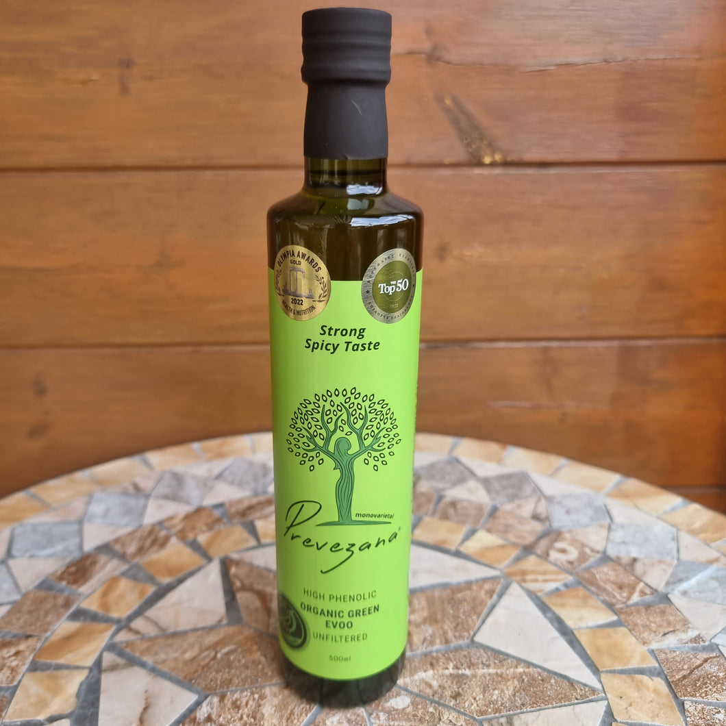 Bio Green Olive Oil - hoher Polyphenolgehalt, ungefiltertes grünes Olivenöl - 0,5l