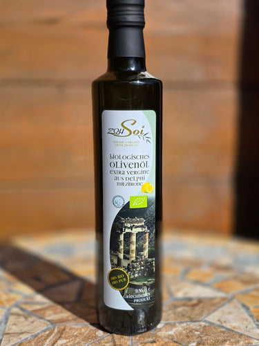 Soi biologisches Olivenöl aus Delphi extra vergin mit Zitrone - 0,5l